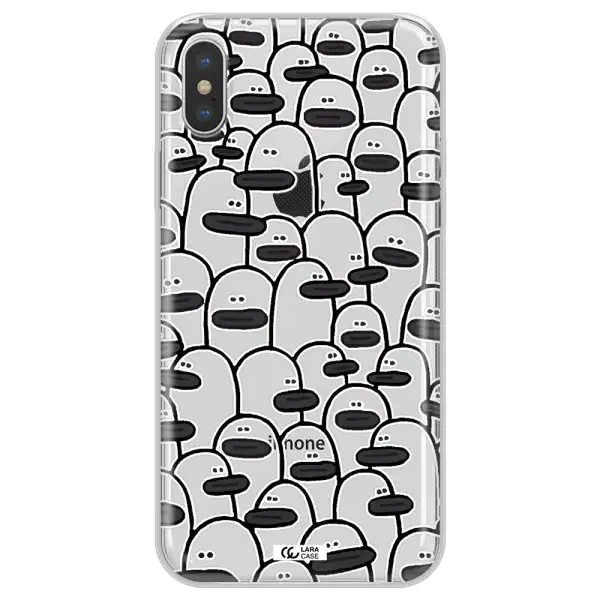 a group of white and black cartoon characters Apple iPhone X Clear TPU Case