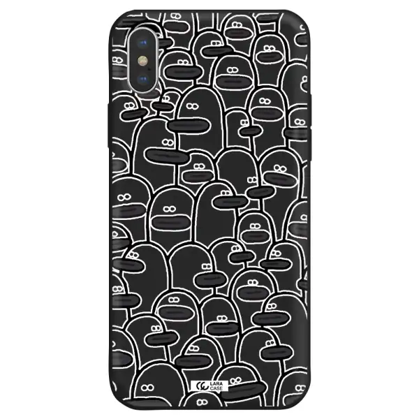 a group of white and black cartoon characters Apple iPhone X Silicone black Case