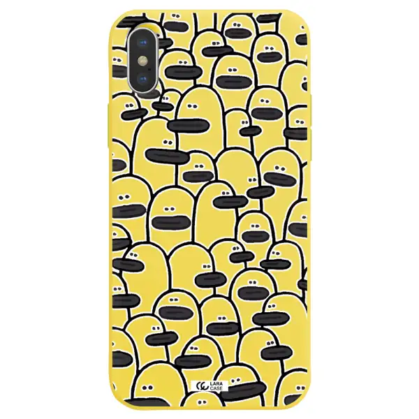 a group of white and black cartoon characters Apple iPhone X Silicone canary yellow Case