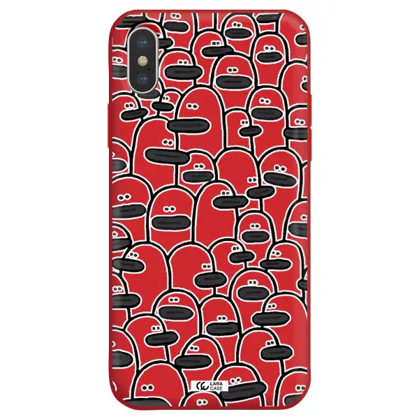 a group of white and black cartoon characters Apple iPhone X Silicone Imperial Red Case