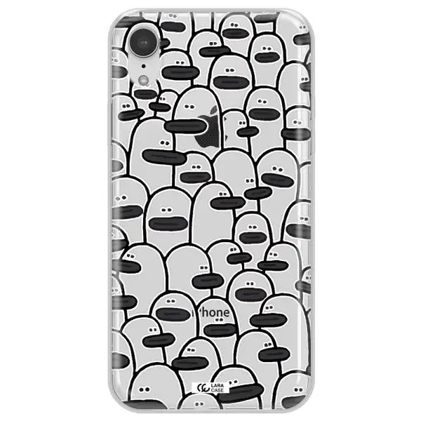 a group of white and black cartoon characters Apple iPhone XR Clear TPU Case