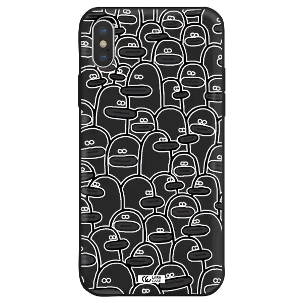 a group of white and black cartoon characters Apple iPhone XS Silicone black Case