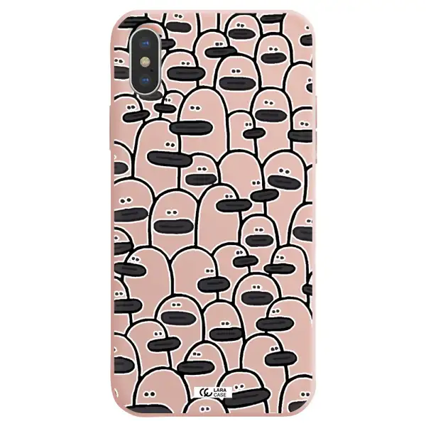 a group of white and black cartoon characters Apple iPhone XS Silicone pastel pink Case