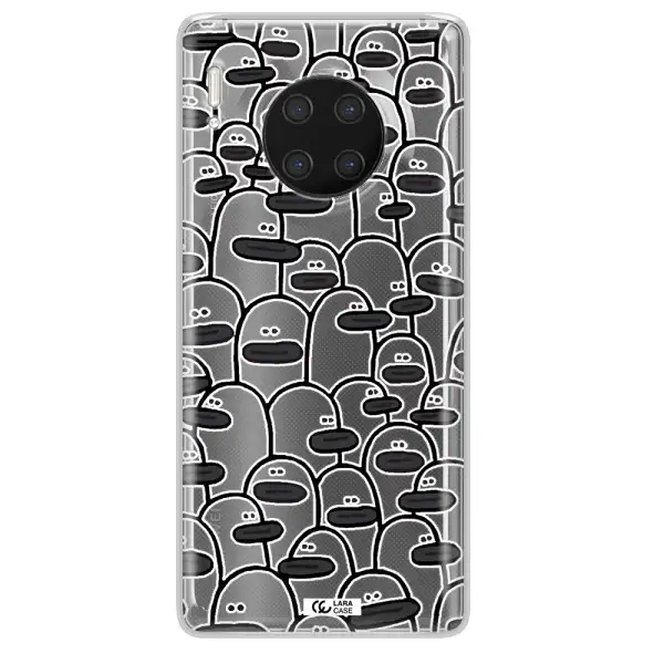 a group of white and black cartoon characters Huawei Mate 30 Pro Clear TPU Case