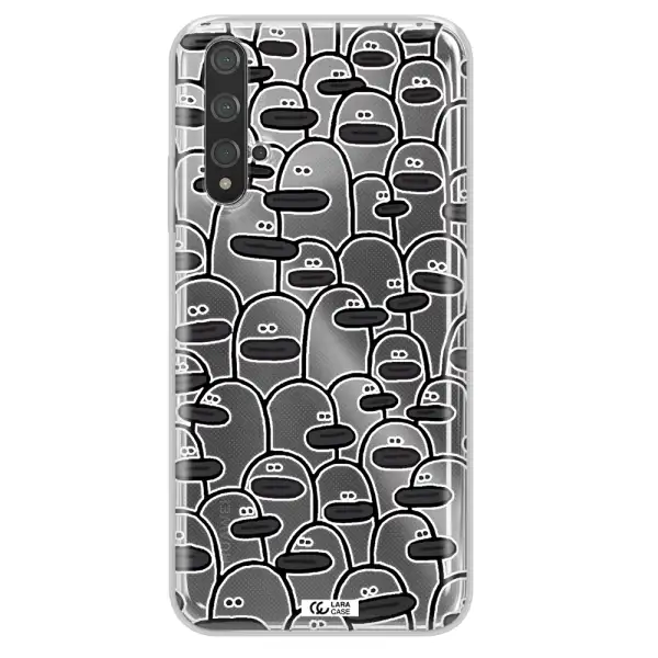 a group of white and black cartoon characters Huawei Nova 5t Clear TPU Case