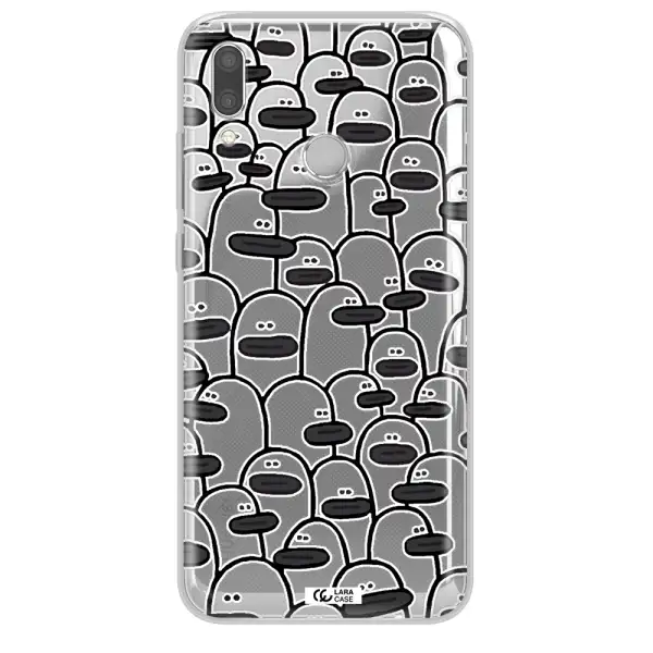 a group of white and black cartoon characters Huawei P Smart 2019 Clear TPU Case