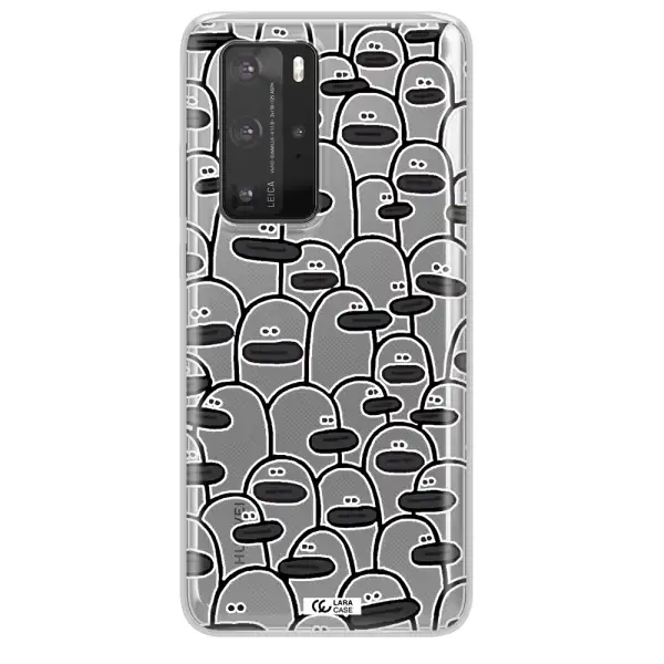 a group of white and black cartoon characters Huawei P40 Pro Clear TPU Case