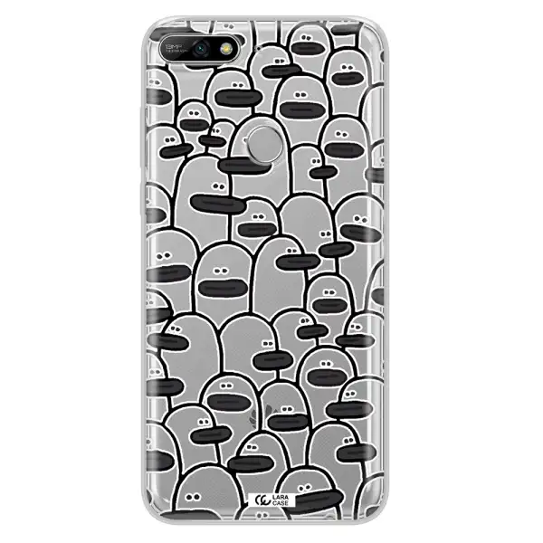 a group of white and black cartoon characters Huawei Y7 2018 Clear TPU Case