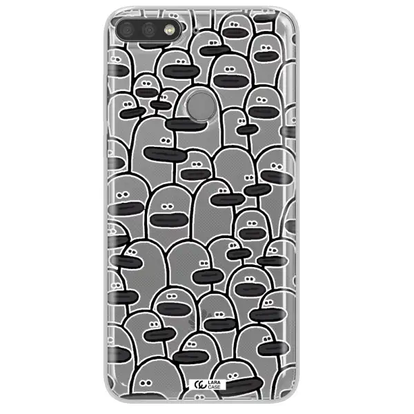 a group of white and black cartoon characters Huawei Y7 Prime 2018 Clear TPU Case