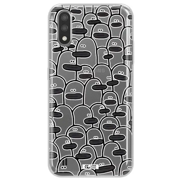 a group of white and black cartoon characters Samsung A01 Clear TPU Case