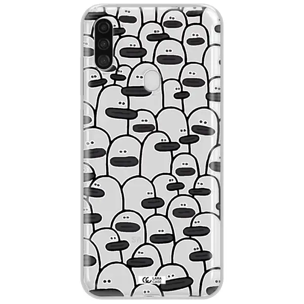 a group of white and black cartoon characters Samsung A11 Clear TPU Case