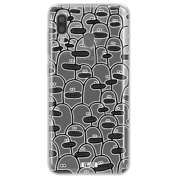 a group of white and black cartoon characters Samsung A20 Clear TPU Case