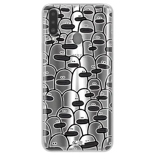 a group of white and black cartoon characters Samsung A20S Clear TPU Case