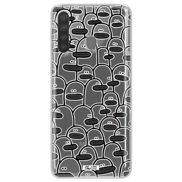 a group of white and black cartoon characters Samsung A21 Clear TPU Case