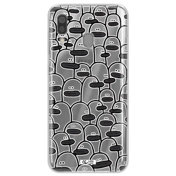 a group of white and black cartoon characters Samsung A30 Clear TPU Case
