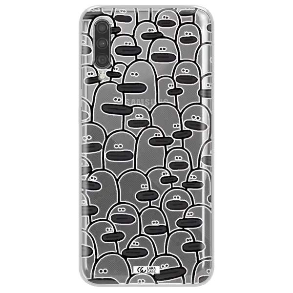 a group of white and black cartoon characters Samsung A30S Clear TPU Case