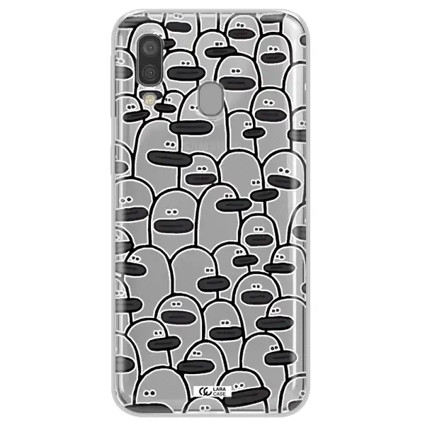 a group of white and black cartoon characters Samsung A40 Clear TPU Case