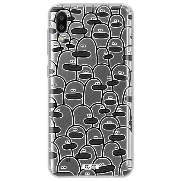 a group of white and black cartoon characters Samsung M10 Clear TPU Case