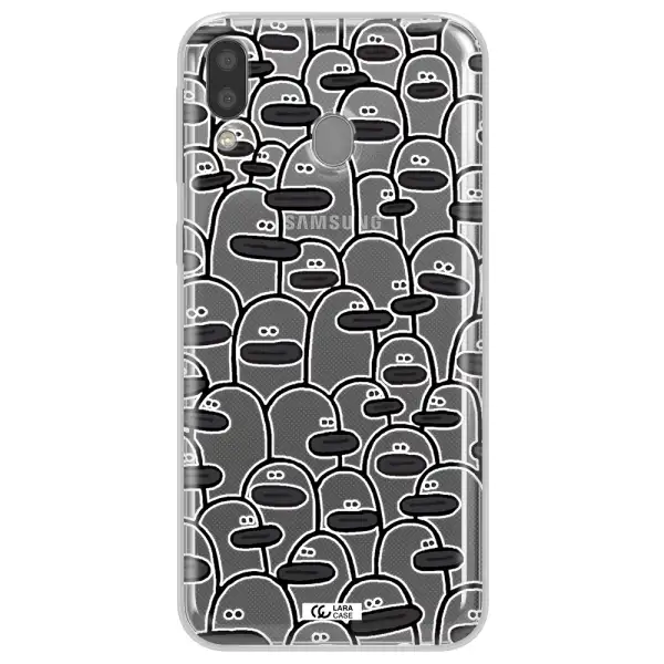 a group of white and black cartoon characters Samsung M20 Clear TPU Case