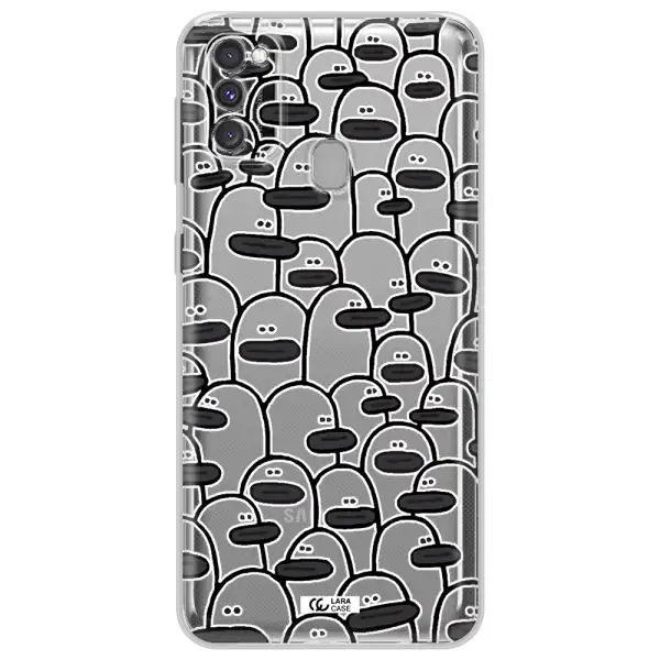 a group of white and black cartoon characters Samsung M30S Clear TPU Case