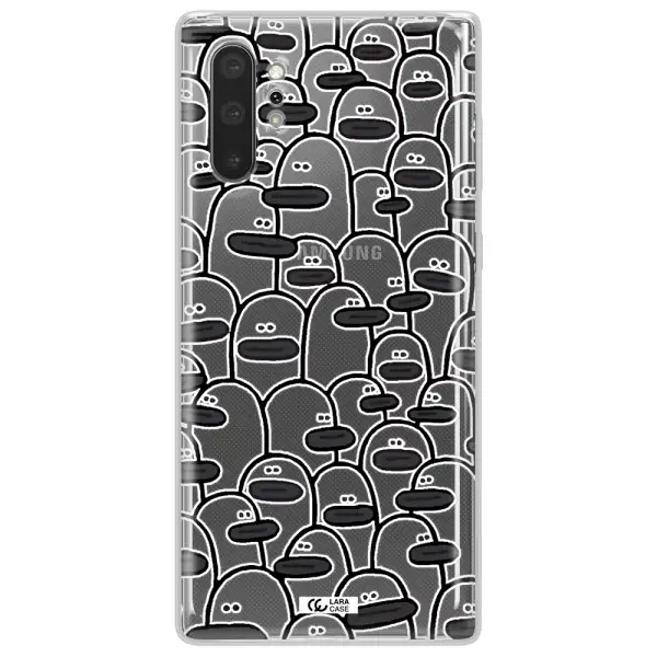 a group of white and black cartoon characters Samsung Note 10 Plus Clear TPU Case