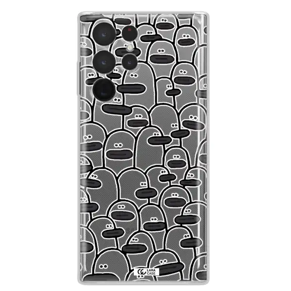 a group of white and black cartoon characters Samsung S 22 Ultra Clear TPU Case