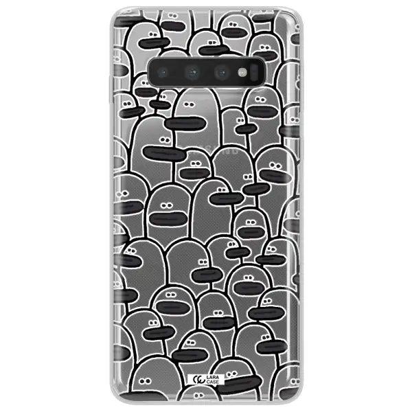 a group of white and black cartoon characters Samsung S10 Clear TPU Case