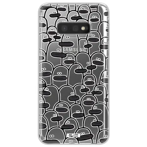 a group of white and black cartoon characters Samsung S10e Clear TPU Case