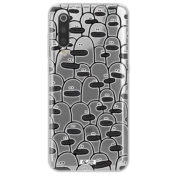 a group of white and black cartoon characters Xiaomi Mi 9 Clear TPU Case