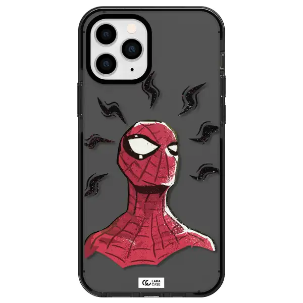 a cartoon of a red spider man Apple iPhone 11 pro impact Smoke Black Case