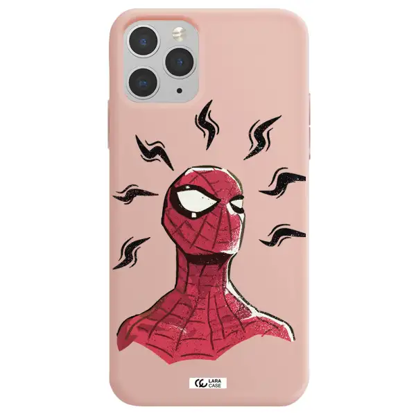 a cartoon of a red spider man Apple iPhone 11 pro max Silicone pastel pink Case