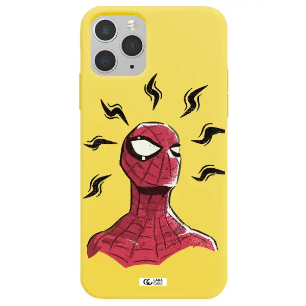 a cartoon of a red spider man Apple iPhone 11 pro Silicone canary yellow Case