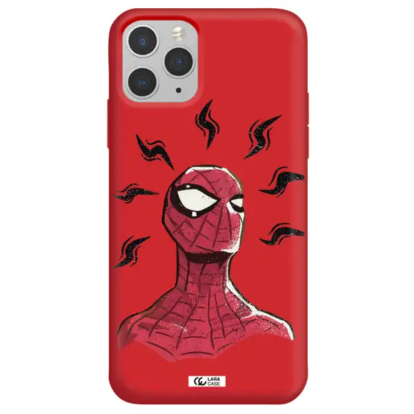 a cartoon of a red spider man Apple iPhone 11 pro Silicone Imperial Red Case