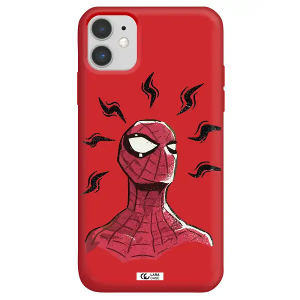 a cartoon of a red spider man Apple iPhone 11 Silicone Imperial Red Case