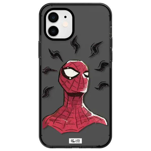 a cartoon of a red spider man Apple iPhone 12 impact Smoke Black Case