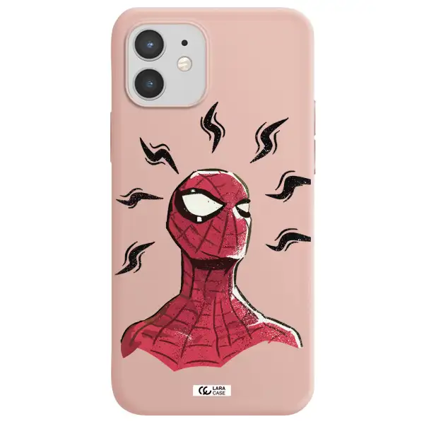 a cartoon of a red spider man Apple iPhone 12 mini Silicone pastel pink Case