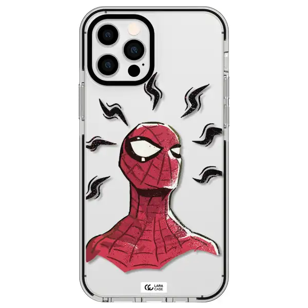a cartoon of a red spider man Apple iPhone 12 pro impact black border Case