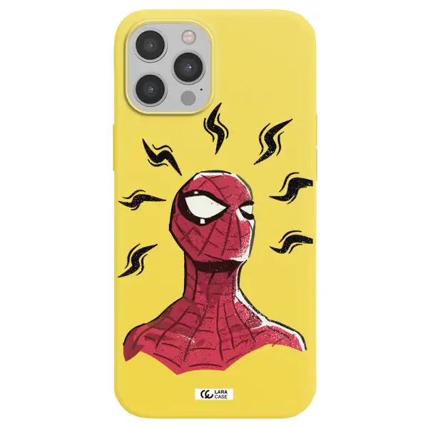 a cartoon of a red spider man Apple iPhone 12 pro max Silicone canary yellow Case