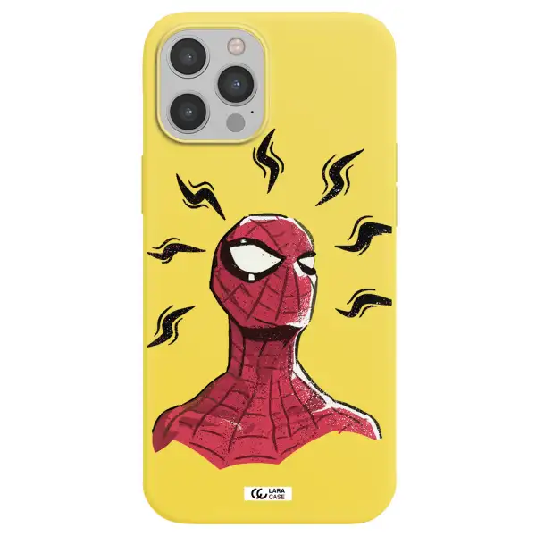 a cartoon of a red spider man Apple iPhone 12 pro Silicone canary yellow Case