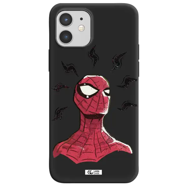 a cartoon of a red spider man Apple iPhone 12 Silicone black Case