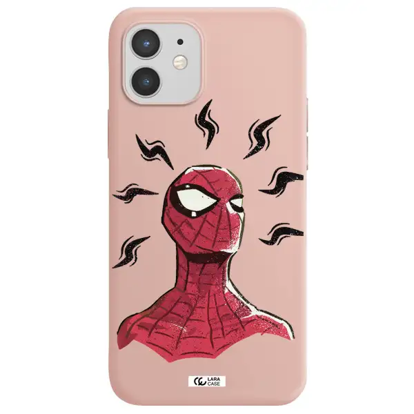 a cartoon of a red spider man Apple iPhone 12 Silicone pastel pink Case