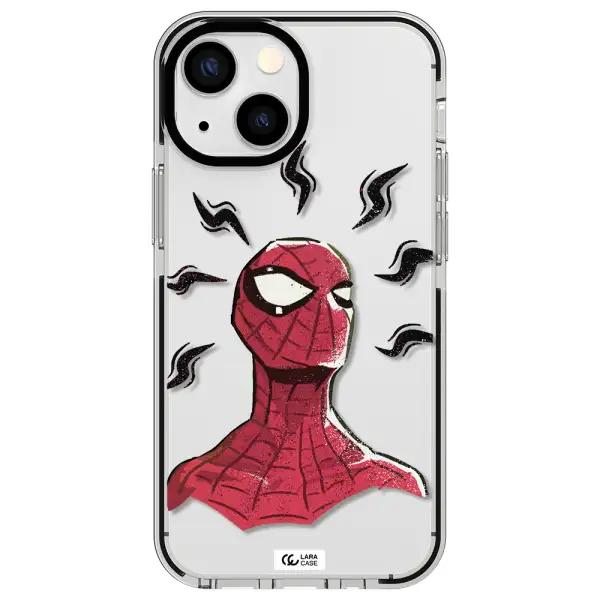 a cartoon of a red spider man Apple iPhone 13 mini impact black border Case