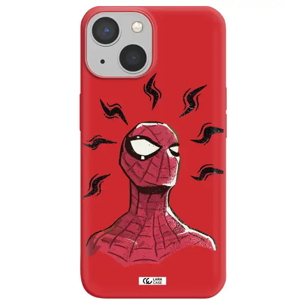 a cartoon of a red spider man Apple iPhone 13 mini Silicone Imperial Red Case