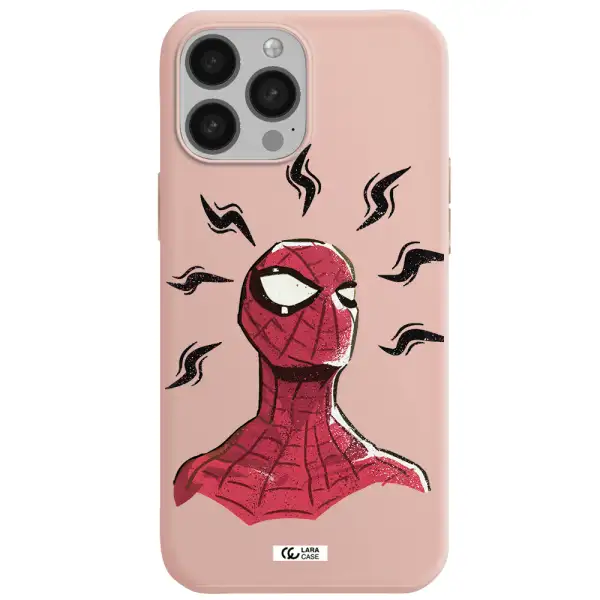 a cartoon of a red spider man Apple iPhone 13 Pro Max Silicone pastel pink Case
