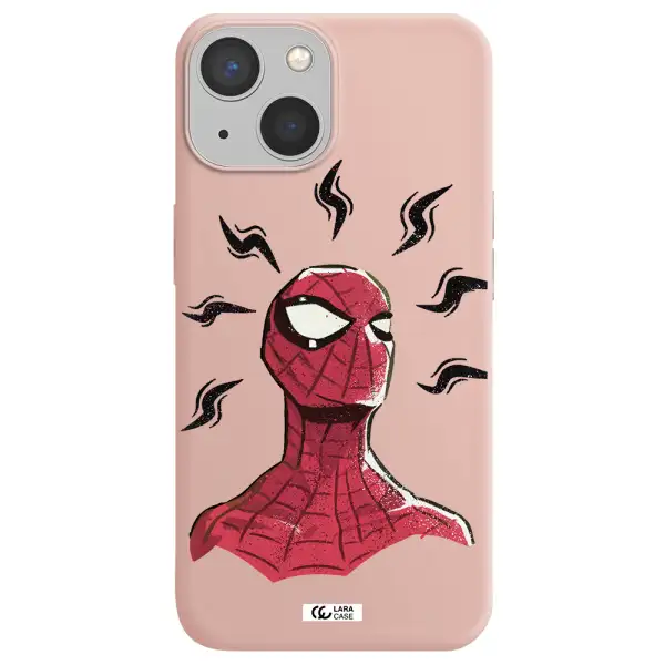 a cartoon of a red spider man Apple iPhone 13 Silicone pastel pink Case