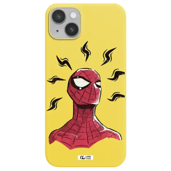 a cartoon of a red spider man Apple iPhone 14 plus Silicone canary yellow Case