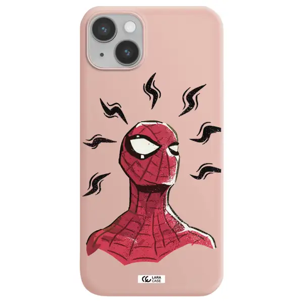 a cartoon of a red spider man Apple iPhone 14 plus Silicone pastel pink Case