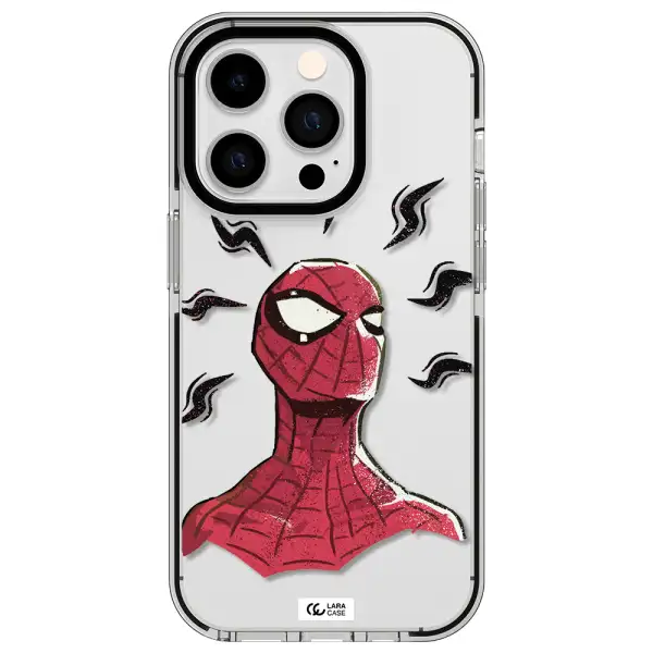 a cartoon of a red spider man Apple iPhone 14 pro impact black border Case
