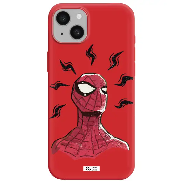 a cartoon of a red spider man Apple iphone 15 plus Silicone Imperial Red Case
