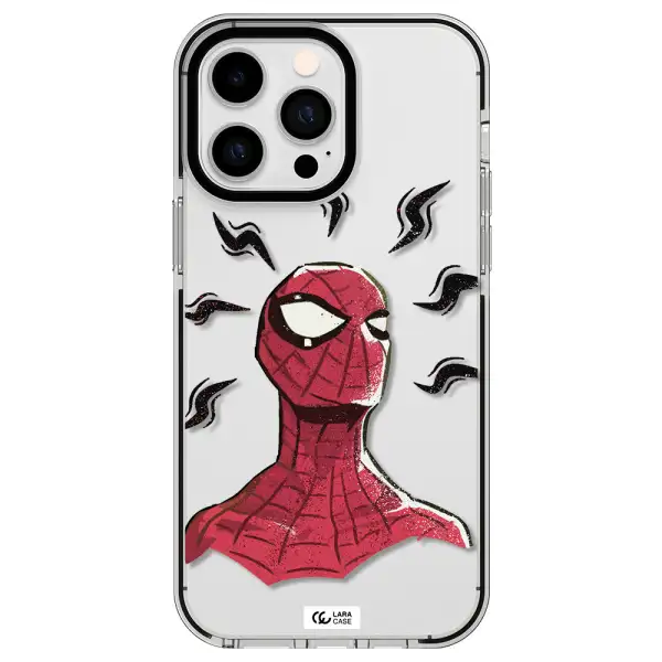 a cartoon of a red spider man Apple iPhone 15 Pro Max impact black border Case
